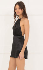 Satin Halter Dress in Black