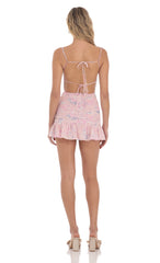 Floral Open Back Ruched Ruffle Dress in Pink