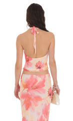 Floral Cowl Neck Halter Top in Orange