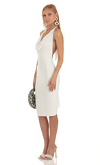 Cowl Neck Midi Dress in White