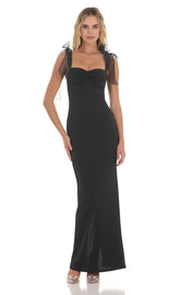 Shoulder Ties Maxi Dress in Black