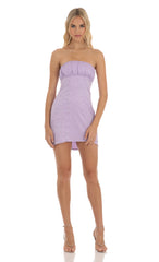 Jacquard Strapless Mini Dress in Purple
