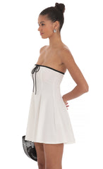 Black Trim Fit and Flare Dress in White