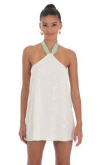 Floral Halter Shift Dress in White
