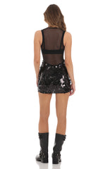 Mesh Sequin Skirt Dress in Black
