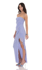 Ruffle Mesh Square Neck Maxi Dress in Periwinkle