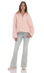 Fuzzy Zip-Up Jacket in Pink
