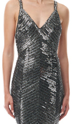 V-Neck Gunmetal Embroidered Sheath