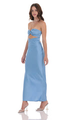 Satin Twist Cutout Maxi Dress in Light Blue
