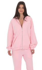 Oversize Zip-Up Hoodie in Pink