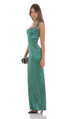 Satin Bodycon Maxi Dress in Green