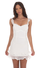 Dotted Ruffle Sweetheart Dress in White