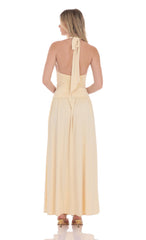 Halter Ruched Cinched Maxi Dress in Beige