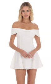 Front Bow Off Shoulder Dress in White