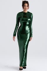 pine green sequin maxi dress