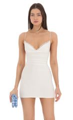 Lace Cowl Neck Bodycon Dress in White