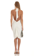 Cowl Neck Midi Dress in White