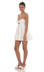 Dotted Strapless Babydoll Dress in White