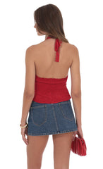 Lace V-Neck Halter Top in Red