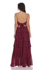 Corset Ruffle Strapless Maxi Dress in Plum