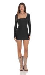 Asymmetrical Neckline Bodycon Dress in Black