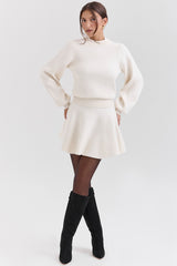cream wool cashmere flounce mini skirt