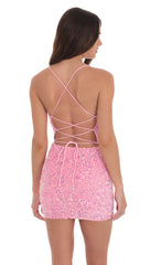 Cowl Sequin Velvet Dress in Pink