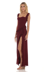Kofi Ruffle Dress in Maroon
