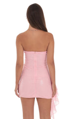 Sequin Side Ruched Strapless Dress in Pink