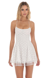 Glitter Lace Dress in White