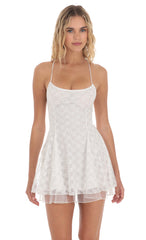 Glitter Lace Dress in White