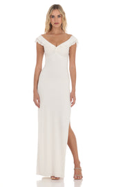 Off Shoulder Twist Maxi Dress in White