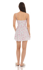 Lace Floral Front Tie Dress in White