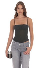 Ruched Mesh Top in Black