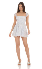 Chiffon Floral Cap Sleeve Dress in White