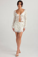 garden print lace trim mini skirt