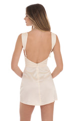 Cowl Neck Satin Slit Dress in Cream