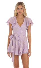 Shimmer Floral Wrap Dress in Purple
