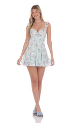 Chiffon Floral Dress in Aqua Green