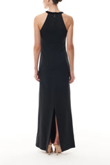 Keyhole Halter Gown With Velvet Trim