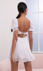 Crinkle Chiffon Baby Doll Dress in White