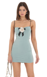 Flower Bodycon Dress in Mint Blue