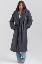 grey vegan shearling coat