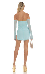 Mesh Off Shoulder Bodycon Dress in Blue