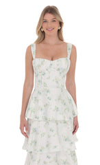 Floral Ruffle Maxi Dress in Pastel Green