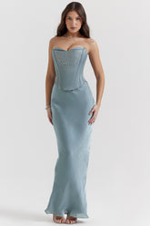 cool blue floor length maxi skirt