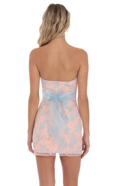 Strapless Lace Back Bow Dress in Pink and Blue