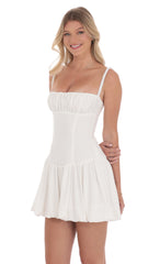 Ruched Bust Bubble Dress in White