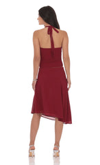 Asymmetrical Midi Skirt in Maroon