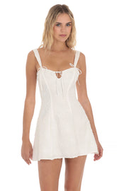 Textured Floral Triple Ties Dress in White